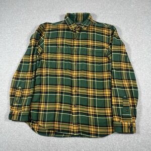 LL Bean Shirt Mens Large Green Flannel Organic Cotton Slim Plaid Button Up LS